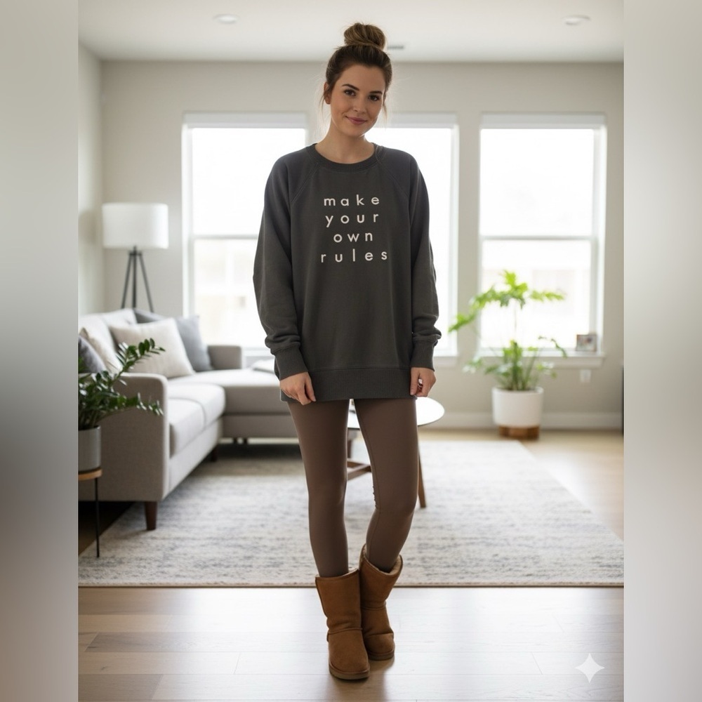 Aerie Make Your Own Rules Grey Oversized Crew Neck Sweater